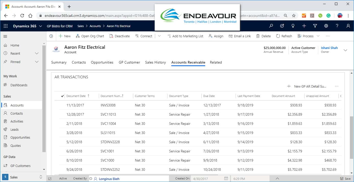 Dynamics GP Accounts Receivable History in D365