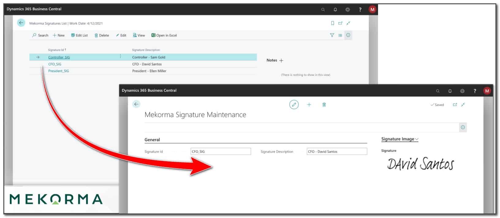 e-signature business central cheque